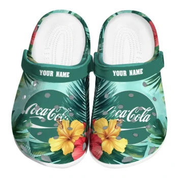 customized coca cola hibiscus cluster green red clogs best selling hey clogs