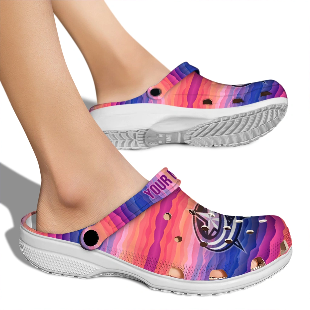 customized columbus blue jackets wavy stripes clogs fashion forward customized columbus blue jackets wavy stripes clogs fashion forward