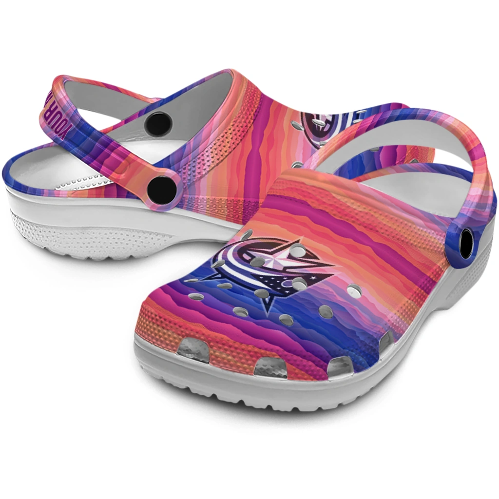 customized columbus blue jackets wavy stripes clogs high quality customized columbus blue jackets wavy stripes clogs high quality