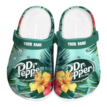 customized dr pepper hibiscus palms green red clogs best selling hey clogs