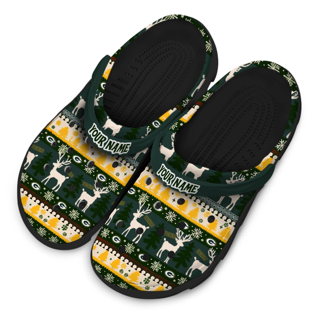 customized green bay packers christmas motif clogs latest model customized green bay packers christmas motif clogs latest model