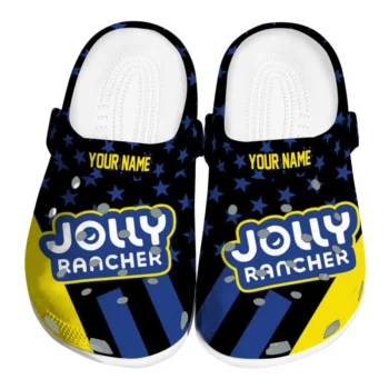 customized jolly rancher blue stars black yellow clogs best selling hey clogs