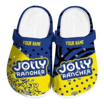 customized jolly rancher iconic logo blue yellow clogs best selling hey clogs