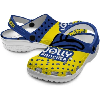 customized jolly rancher iconic logo blue yellow clogs high quality hey clogs