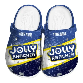 customized jolly rancher name banner blue yellow clogs best selling hey clogs