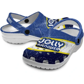customized jolly rancher name banner blue yellow clogs high quality hey clogs