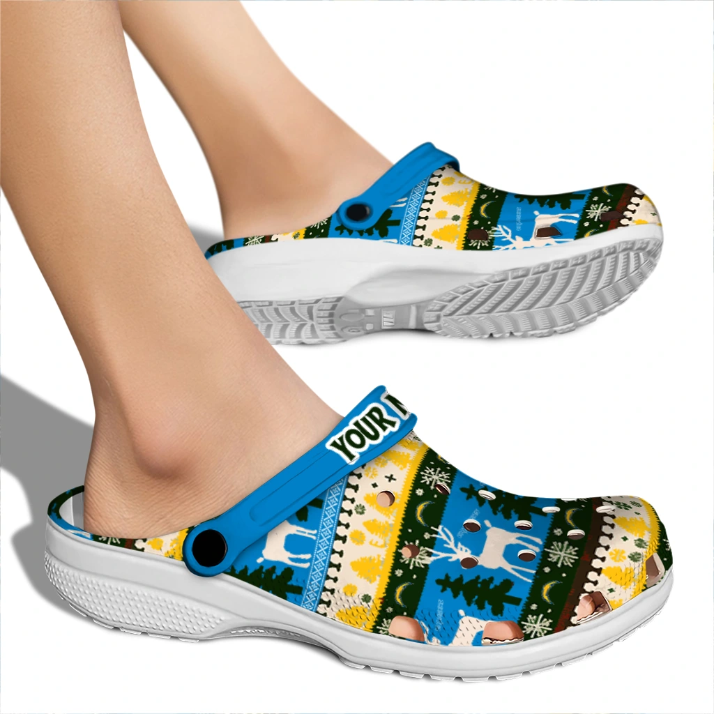 customized los angeles chargers christmas motif clogs fashion forward customized los angeles chargers christmas motif clogs fashion forward