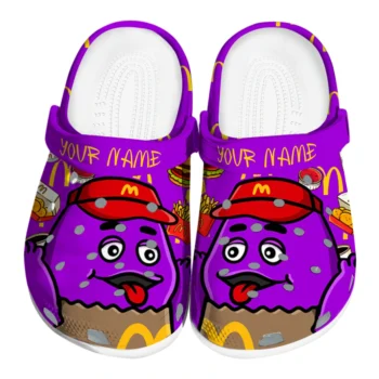 customized mcdonalds mascot snack purple yellow clogs best selling hey clogs