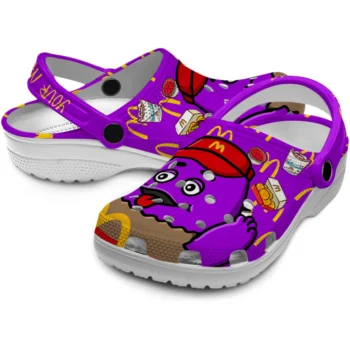 customized mcdonalds mascot snack purple yellow clogs high quality hey clogs
