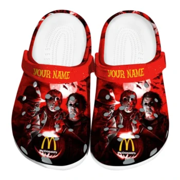 customized mcdonalds masked trio red black clogs best selling hey clogs