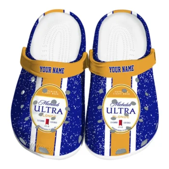 customized michelob ultra brand crest blue yellow clogs best selling hey clogs