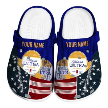 customized michelob ultra cap blue red clogs best selling hey clogs