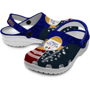 customized michelob ultra cap blue red clogs high quality hey clogs
