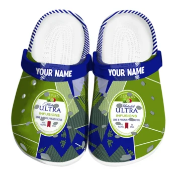customized michelob ultra dynamic lines blue green clogs best selling hey clogs