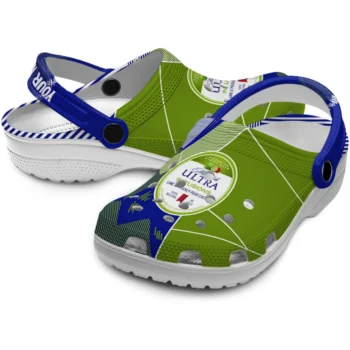 customized michelob ultra dynamic lines blue green clogs high quality hey clogs