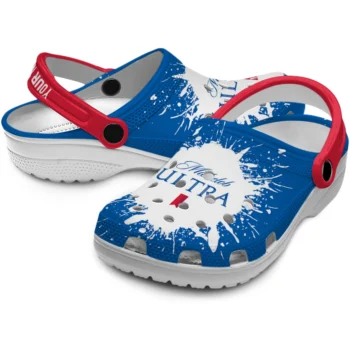 customized michelob ultra paint mark blue white clogs high quality hey clogs