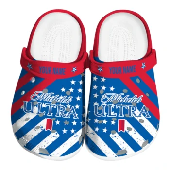 customized michelob ultra pattern red blue clogs best selling hey clogs