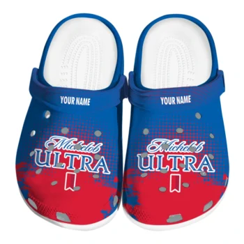 customized michelob ultra red print blue red clogs best selling hey clogs