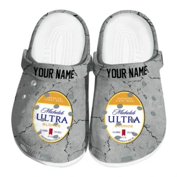 customized michelob ultra script gray yellow clogs best selling hey clogs