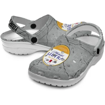 customized michelob ultra script gray yellow clogs high quality hey clogs