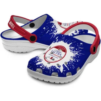 customized michelob ultra splash badge blue white clogs high quality hey clogs