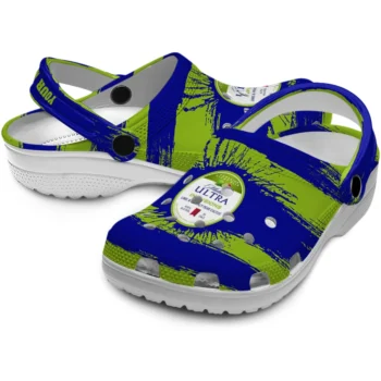 customized michelob ultra title emblem blue green clogs high quality hey clogs