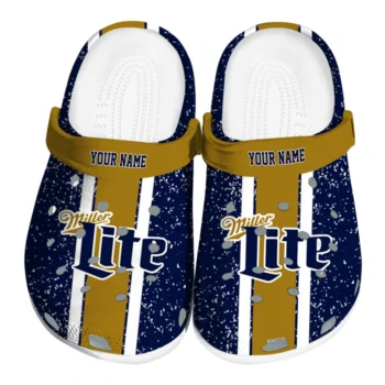 customized miller lite ant lettering navy gold clogs best selling hey clogs