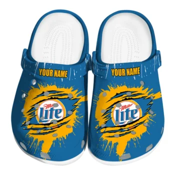 customized miller lite claw circle blue yellow clogs best selling hey clogs