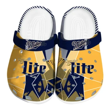 customized miller lite geometric shapes yellow blue clogs best selling hey clogs