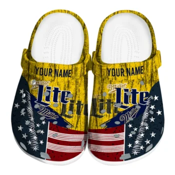 customized miller lite us flag yellow navy clogs best selling hey clogs