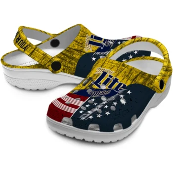 customized miller lite us flag yellow navy clogs high quality hey clogs
