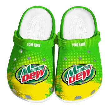 customized mountain dew green splash green yellow clogs best selling hey clogs