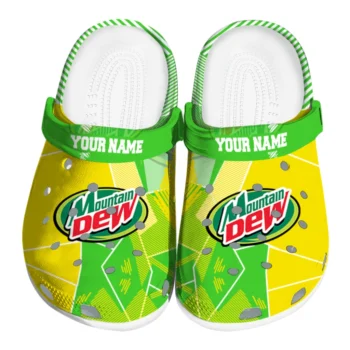 customized mountain dew mosaic pattern yellow green clogs best selling hey clogs