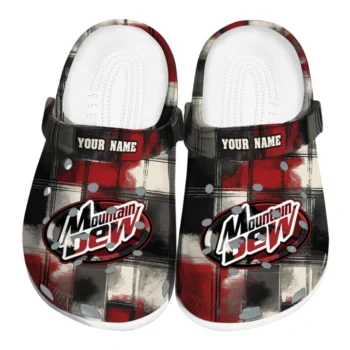 customized mountain dew plaid red black clogs best selling hey clogs