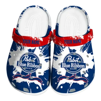customized pabst blue ribbon splash pattern blue white clogs best selling hey clogs