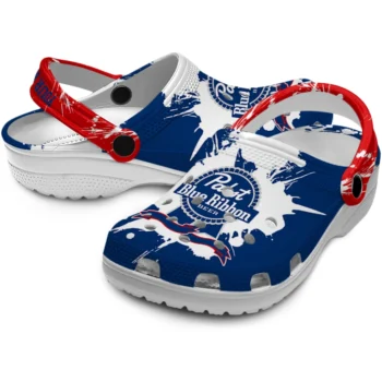 customized pabst blue ribbon splash pattern blue white clogs high quality hey clogs