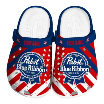 customized pabst blue ribbon stripes red blue clogs best selling hey clogs