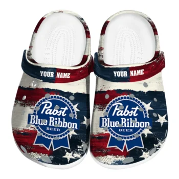 customized pabst blue ribbon usa flag red white clogs best selling hey clogs