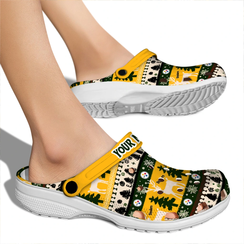 customized pittsburgh steelers christmas motif clogs fashion forward customized pittsburgh steelers christmas motif clogs fashion forward
