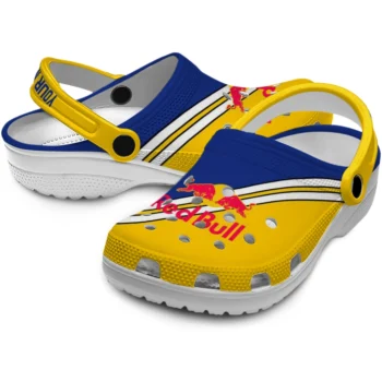customized red bull blue motif blue yellow clogs high quality hey clogs