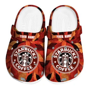 customized starbucks autumn leaves red brown clogs best selling hey clogs