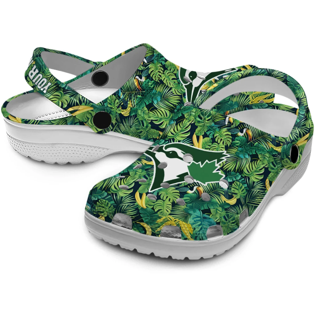 customized toronto blue jays tropical leaves clogs high quality customized toronto blue jays tropical leaves clogs high quality