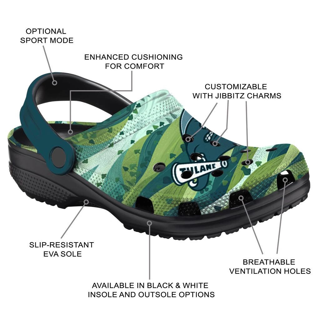 customized tulane green wave hills illustration clogs new arrival customized tulane green wave hills illustration clogs new arrival