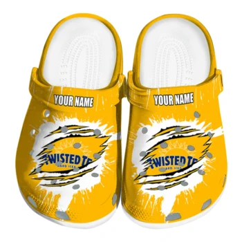 customized twisted tea claw logo yellow white clogs best selling hey clogs