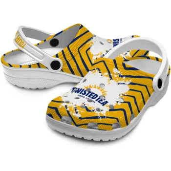 customized twisted tea sun rays yellow blue clogs high quality hey clogs
