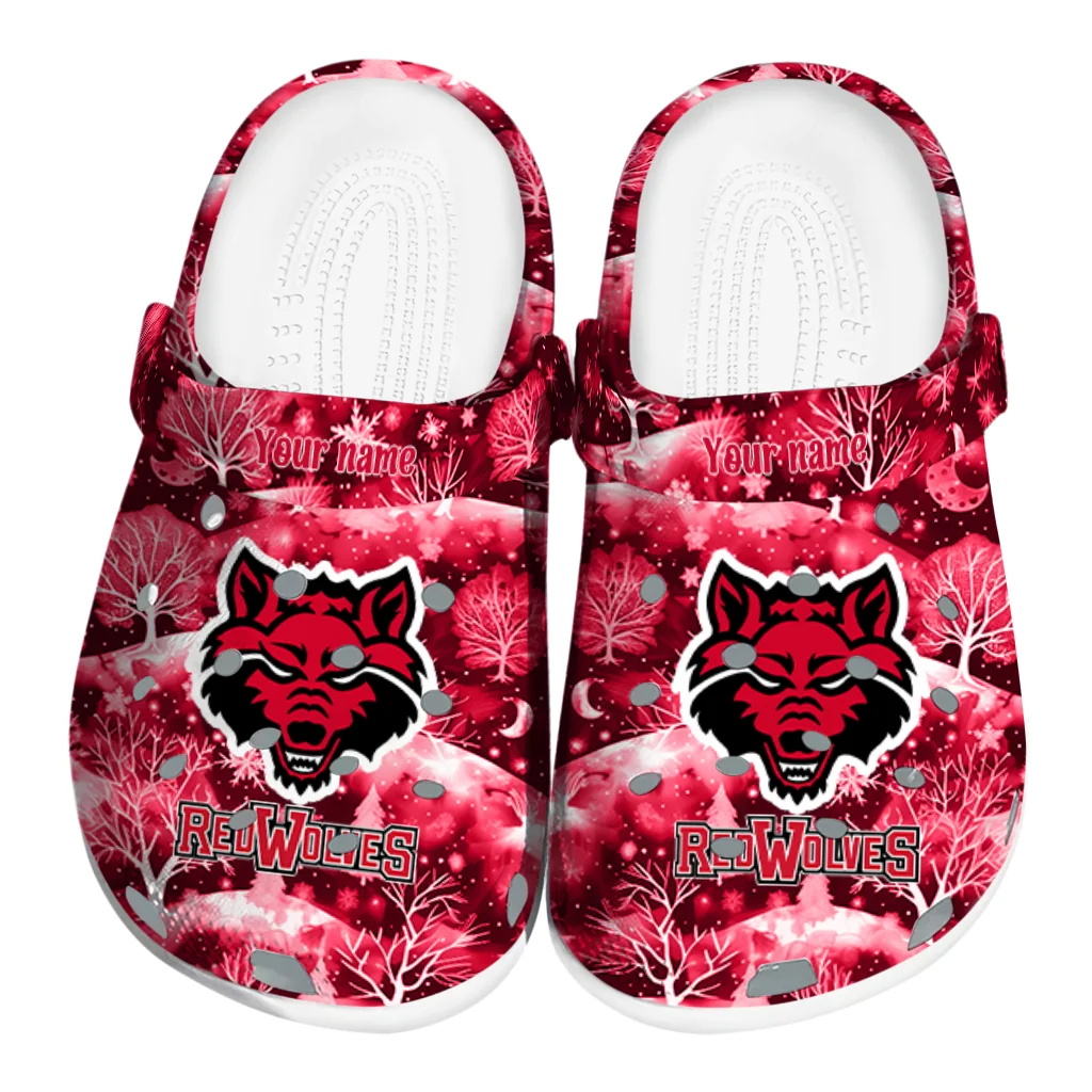personalized arkansas state red wolves snowy hills clogs best selling personalized arkansas state red wolves snowy hills clogs best selling