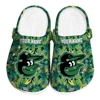 personalized baltimore orioles tropical leaves clogs best selling