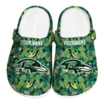 personalized baltimore ravens tropical leaves clogs best selling