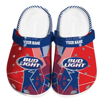 personalized bud light mosaic pattern red blue clogs best selling hey clogs
