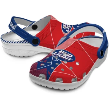personalized bud light mosaic pattern red blue clogs high quality hey clogs
